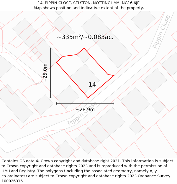 14, PIPPIN CLOSE, SELSTON, NOTTINGHAM, NG16 6JE: Plot and title map