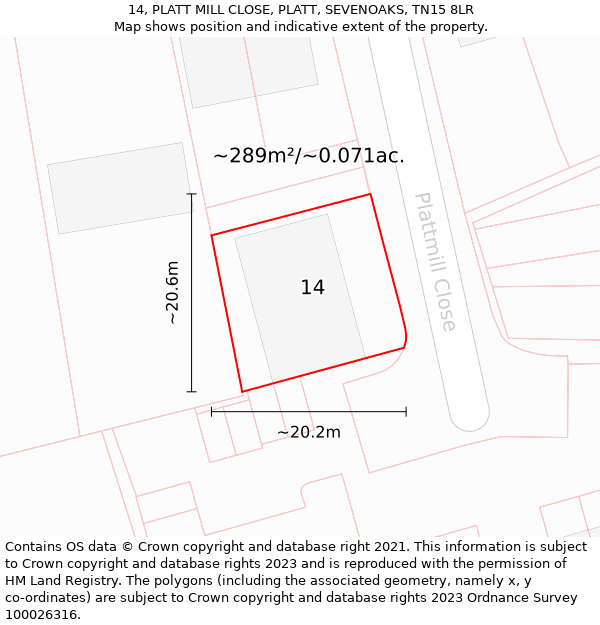 14, PLATT MILL CLOSE, PLATT, SEVENOAKS, TN15 8LR: Plot and title map