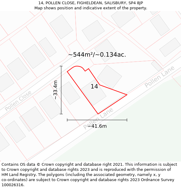 14, POLLEN CLOSE, FIGHELDEAN, SALISBURY, SP4 8JP: Plot and title map