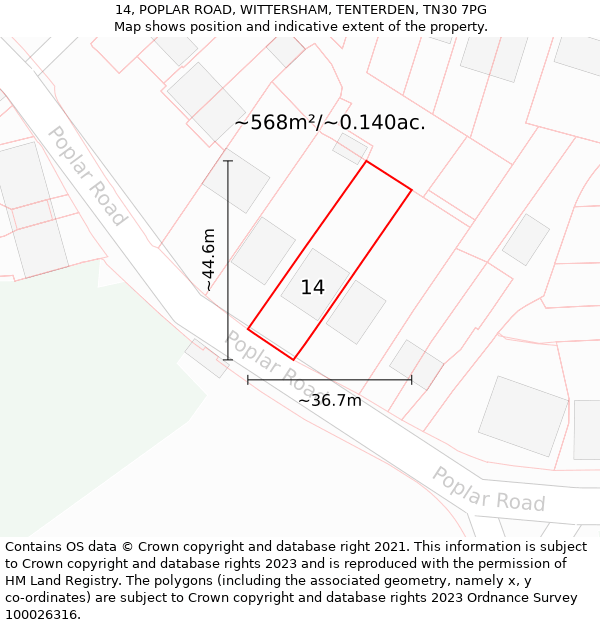 14, POPLAR ROAD, WITTERSHAM, TENTERDEN, TN30 7PG: Plot and title map