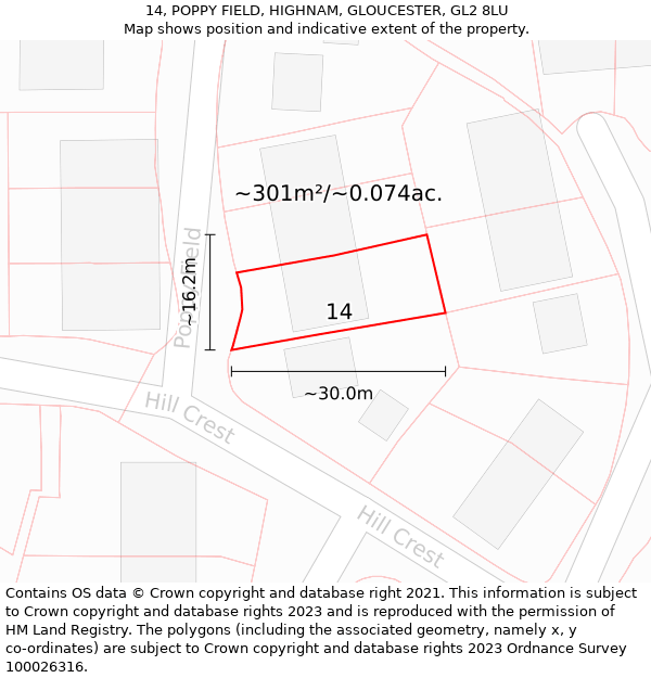 14, POPPY FIELD, HIGHNAM, GLOUCESTER, GL2 8LU: Plot and title map