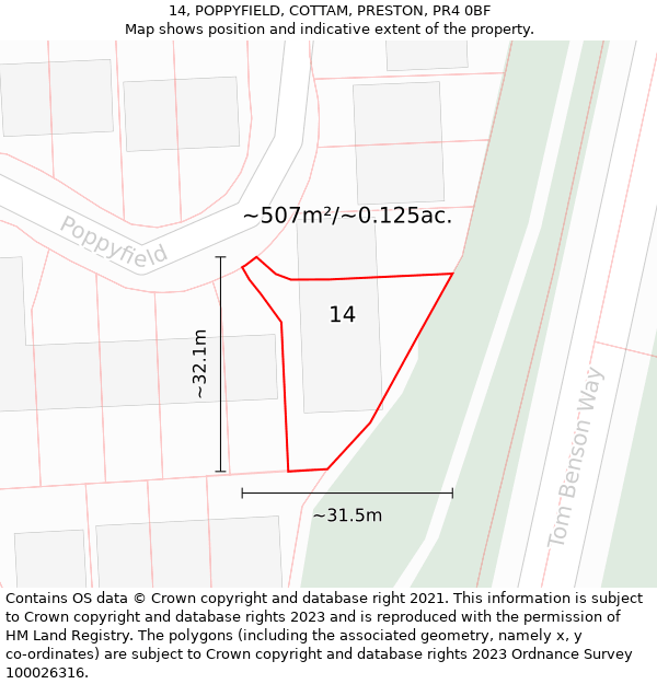 14, POPPYFIELD, COTTAM, PRESTON, PR4 0BF: Plot and title map