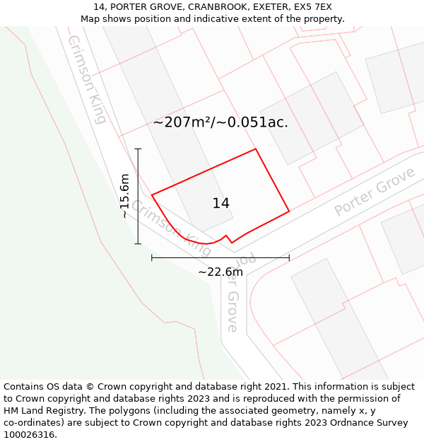 14, PORTER GROVE, CRANBROOK, EXETER, EX5 7EX: Plot and title map