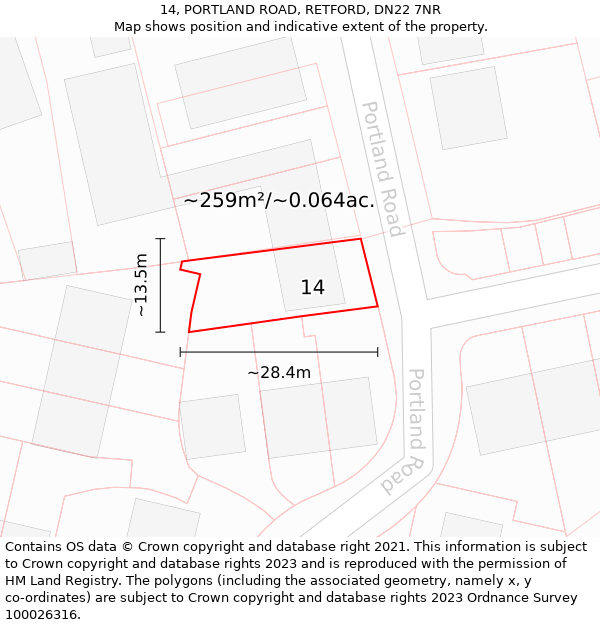 14, PORTLAND ROAD, RETFORD, DN22 7NR: Plot and title map