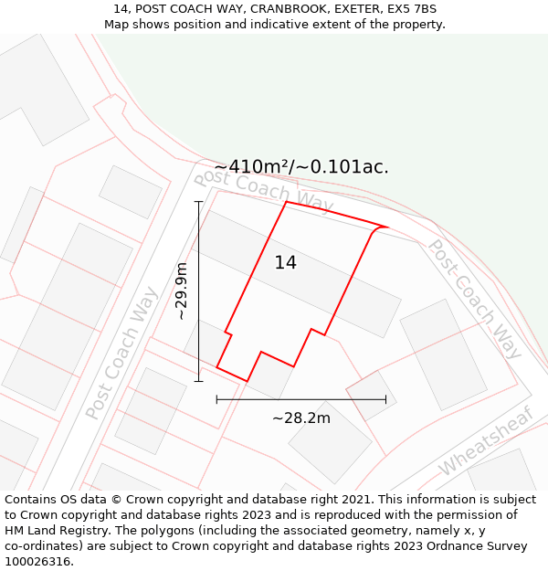 14, POST COACH WAY, CRANBROOK, EXETER, EX5 7BS: Plot and title map