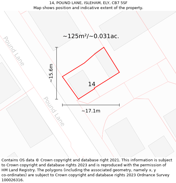 14, POUND LANE, ISLEHAM, ELY, CB7 5SF: Plot and title map