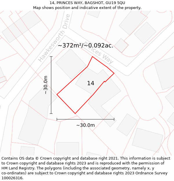 14, PRINCES WAY, BAGSHOT, GU19 5QU: Plot and title map