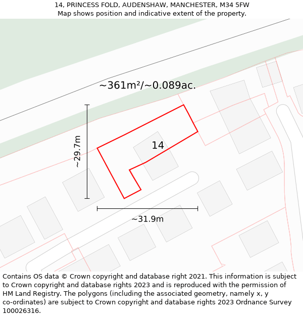 14, PRINCESS FOLD, AUDENSHAW, MANCHESTER, M34 5FW: Plot and title map