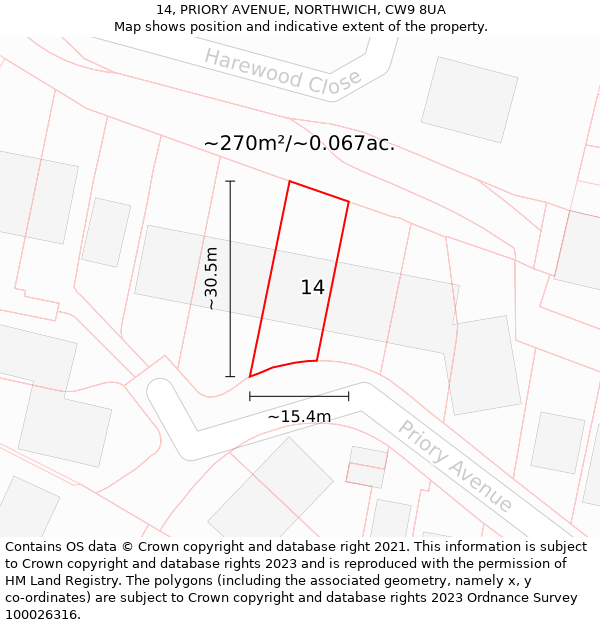 14, PRIORY AVENUE, NORTHWICH, CW9 8UA: Plot and title map