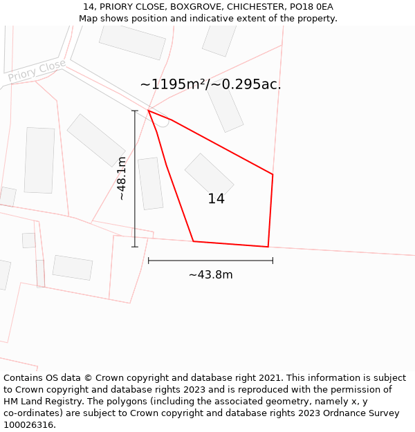 14, PRIORY CLOSE, BOXGROVE, CHICHESTER, PO18 0EA: Plot and title map