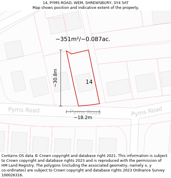 14, PYMS ROAD, WEM, SHREWSBURY, SY4 5AT: Plot and title map