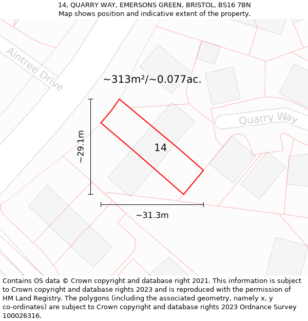 14, QUARRY WAY, EMERSONS GREEN, BRISTOL, BS16 7BN: Plot and title map