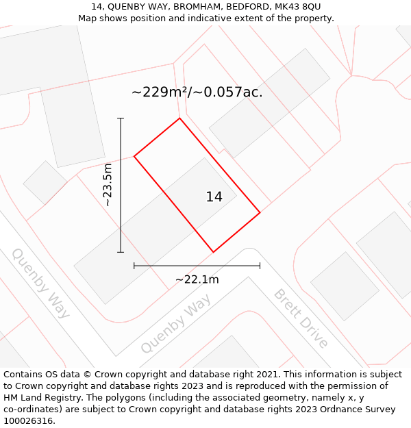 14, QUENBY WAY, BROMHAM, BEDFORD, MK43 8QU: Plot and title map