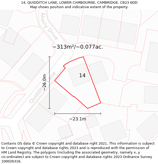 14, QUIDDITCH LANE, LOWER CAMBOURNE, CAMBRIDGE, CB23 6DD: Plot and title map