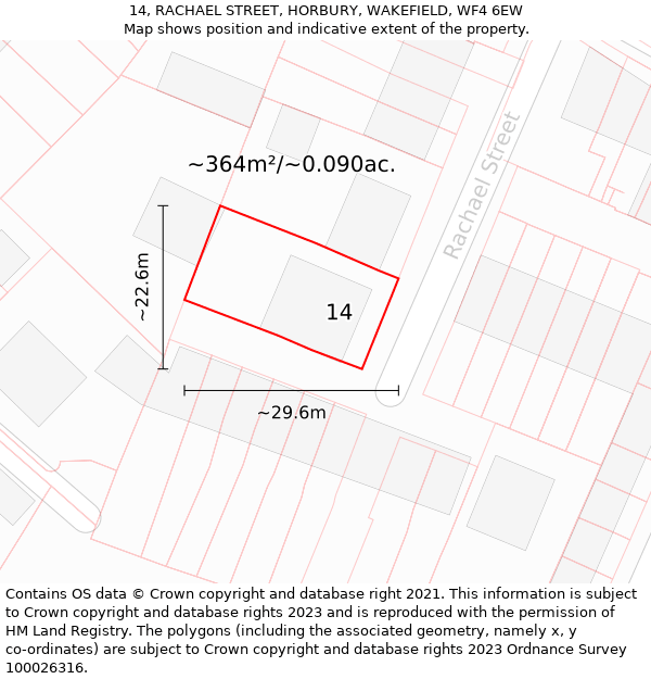 14, RACHAEL STREET, HORBURY, WAKEFIELD, WF4 6EW: Plot and title map