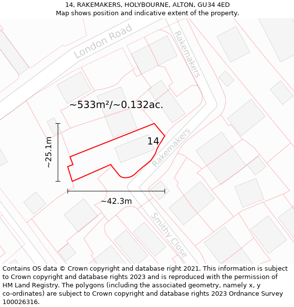 14, RAKEMAKERS, HOLYBOURNE, ALTON, GU34 4ED: Plot and title map