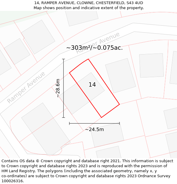 14, RAMPER AVENUE, CLOWNE, CHESTERFIELD, S43 4UD: Plot and title map