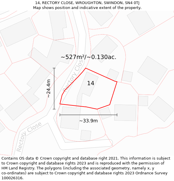 14, RECTORY CLOSE, WROUGHTON, SWINDON, SN4 0TJ: Plot and title map