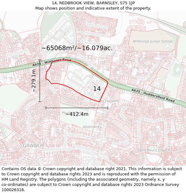 14, REDBROOK VIEW, BARNSLEY, S75 1JP: Plot and title map