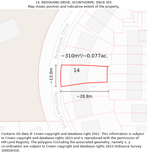 14, REDSHANK DRIVE, SCUNTHORPE, DN16 3FX: Plot and title map