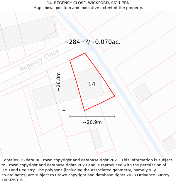 14, REGENCY CLOSE, WICKFORD, SS11 7BN: Plot and title map