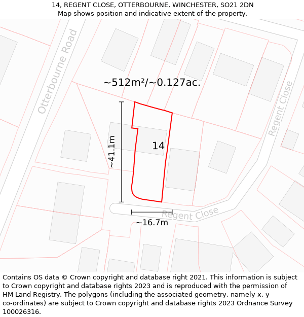 14, REGENT CLOSE, OTTERBOURNE, WINCHESTER, SO21 2DN: Plot and title map