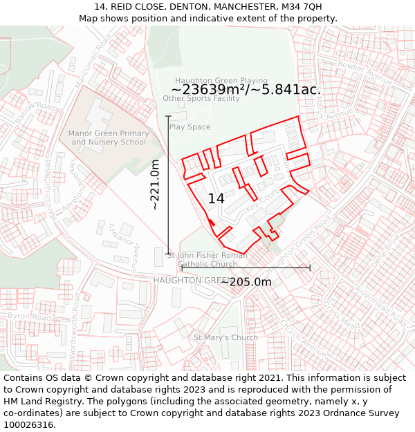 14, REID CLOSE, DENTON, MANCHESTER, M34 7QH: Plot and title map