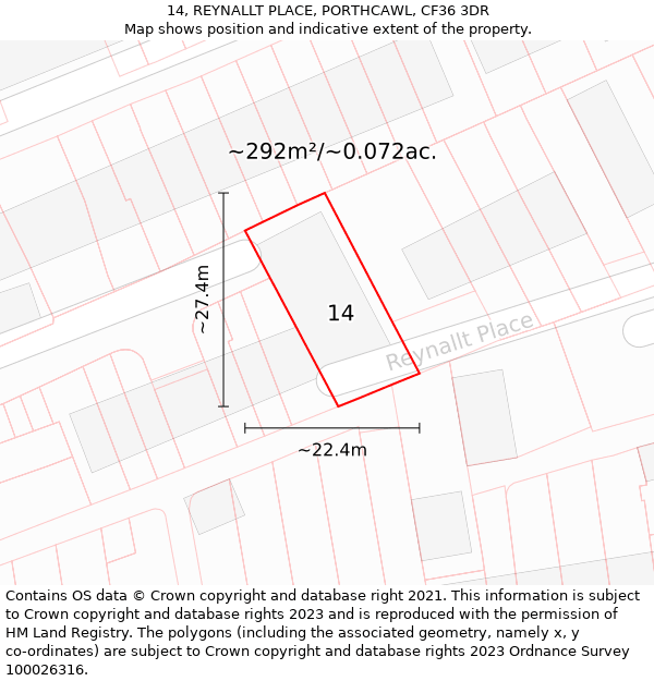 14, REYNALLT PLACE, PORTHCAWL, CF36 3DR: Plot and title map