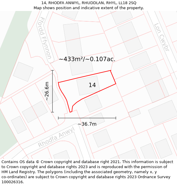 14, RHODFA ANWYL, RHUDDLAN, RHYL, LL18 2SQ: Plot and title map