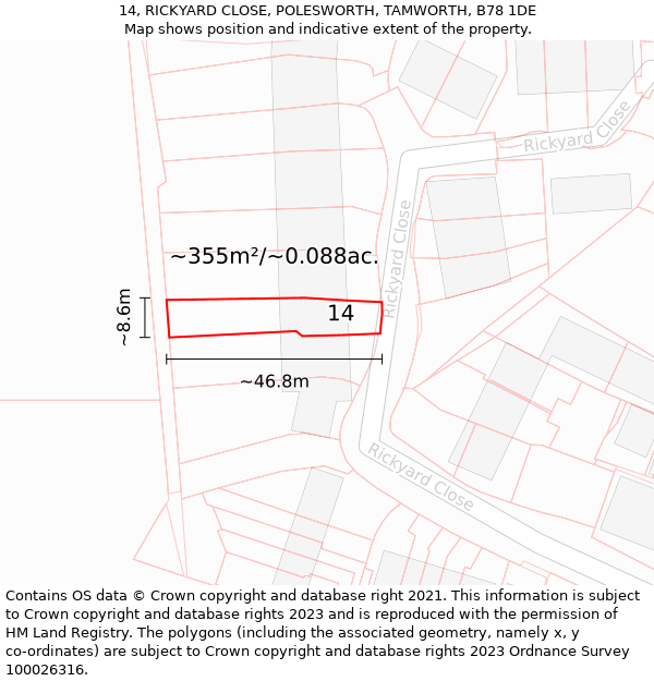 14, RICKYARD CLOSE, POLESWORTH, TAMWORTH, B78 1DE: Plot and title map