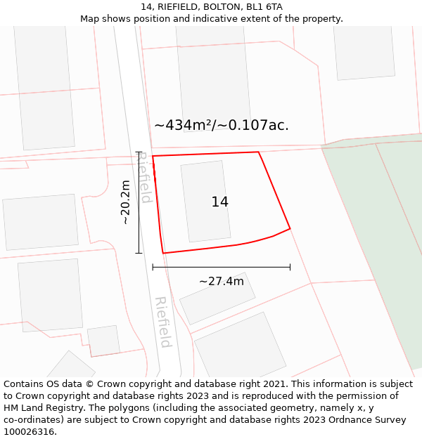 14, RIEFIELD, BOLTON, BL1 6TA: Plot and title map