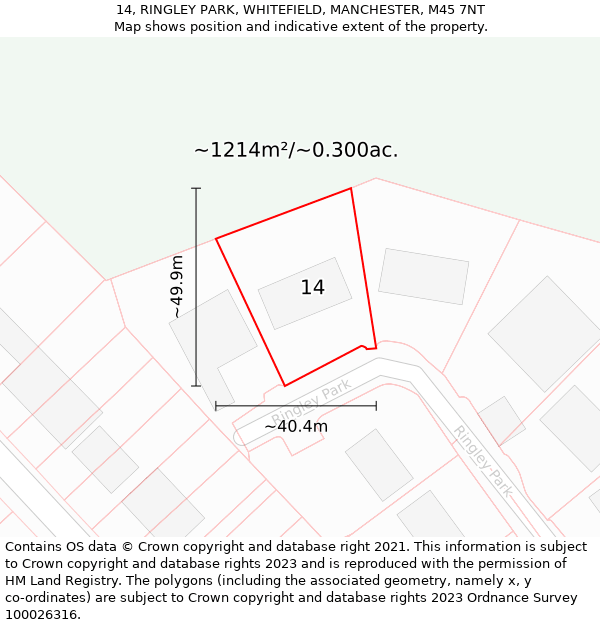 14, RINGLEY PARK, WHITEFIELD, MANCHESTER, M45 7NT: Plot and title map