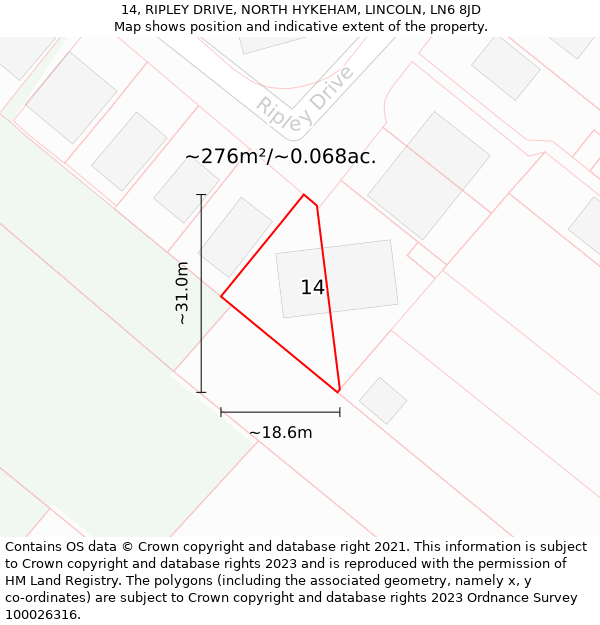 14, RIPLEY DRIVE, NORTH HYKEHAM, LINCOLN, LN6 8JD: Plot and title map