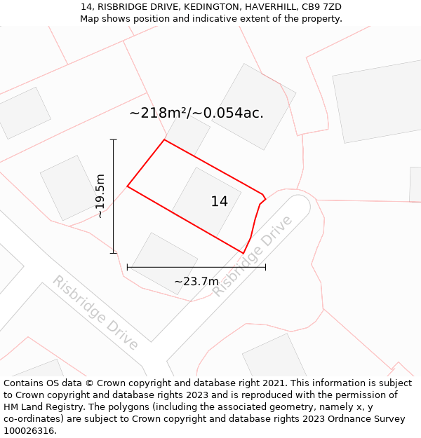 14, RISBRIDGE DRIVE, KEDINGTON, HAVERHILL, CB9 7ZD: Plot and title map