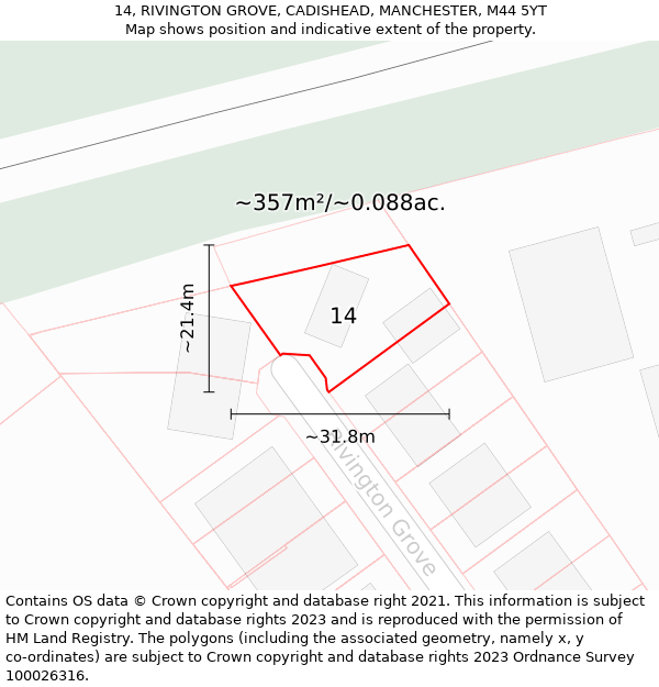 14, RIVINGTON GROVE, CADISHEAD, MANCHESTER, M44 5YT: Plot and title map