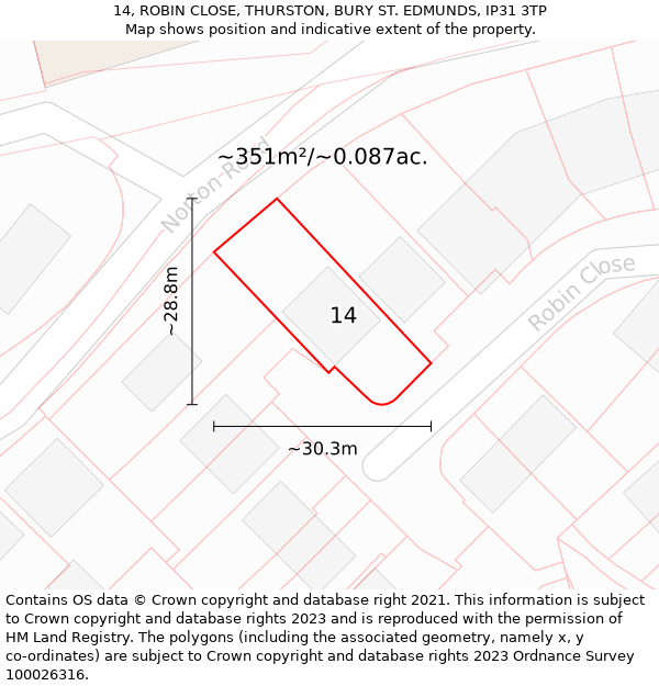 14, ROBIN CLOSE, THURSTON, BURY ST. EDMUNDS, IP31 3TP: Plot and title map