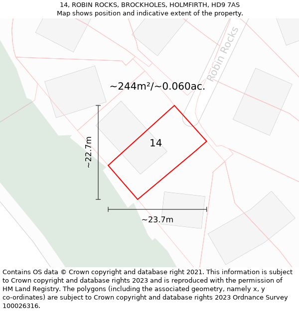 14, ROBIN ROCKS, BROCKHOLES, HOLMFIRTH, HD9 7AS: Plot and title map