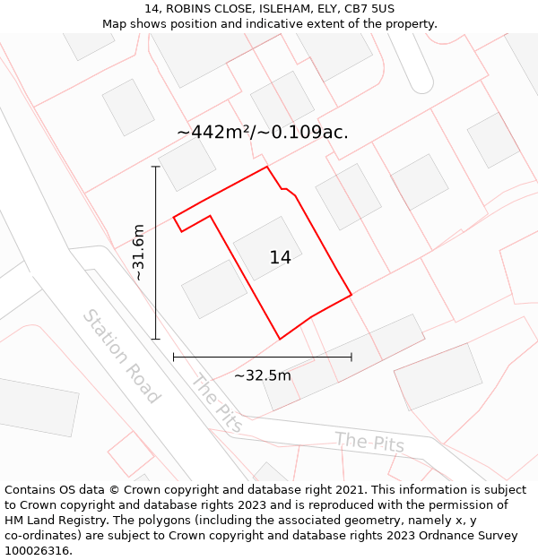 14, ROBINS CLOSE, ISLEHAM, ELY, CB7 5US: Plot and title map