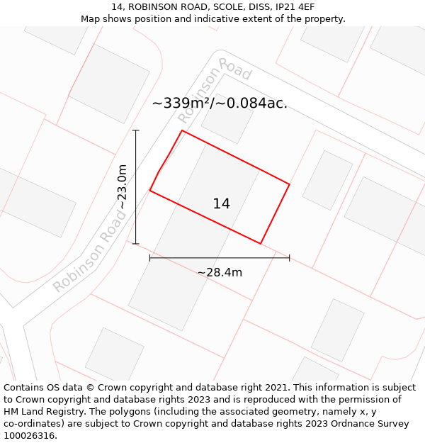 14, ROBINSON ROAD, SCOLE, DISS, IP21 4EF: Plot and title map
