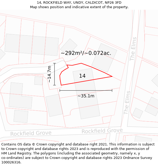 14, ROCKFIELD WAY, UNDY, CALDICOT, NP26 3FD: Plot and title map