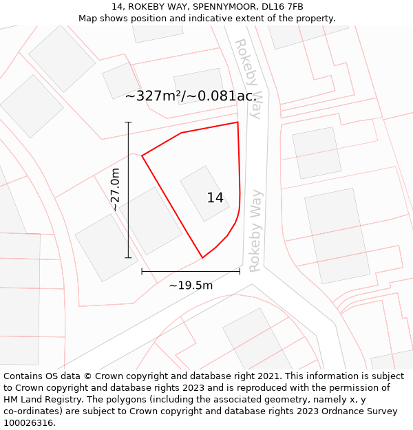 14, ROKEBY WAY, SPENNYMOOR, DL16 7FB: Plot and title map