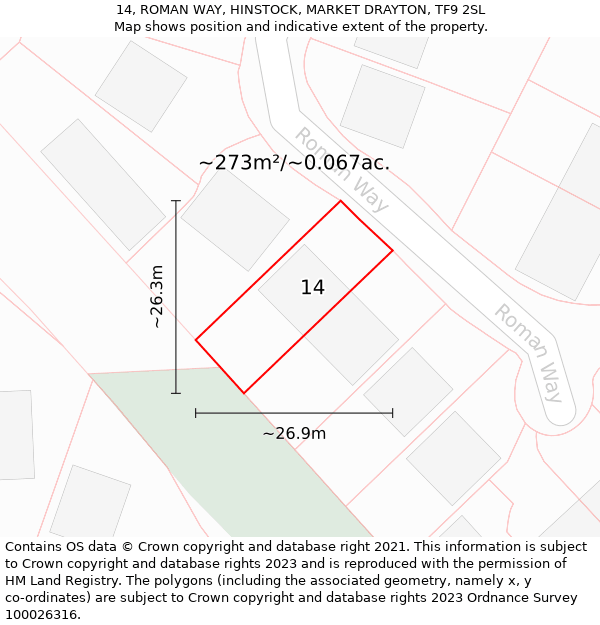 14, ROMAN WAY, HINSTOCK, MARKET DRAYTON, TF9 2SL: Plot and title map