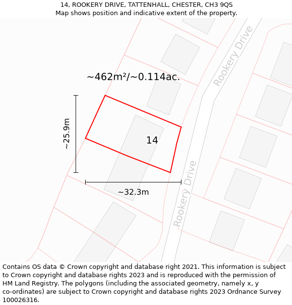 14, ROOKERY DRIVE, TATTENHALL, CHESTER, CH3 9QS: Plot and title map