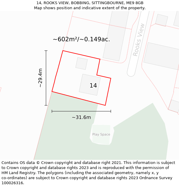 14, ROOKS VIEW, BOBBING, SITTINGBOURNE, ME9 8GB: Plot and title map