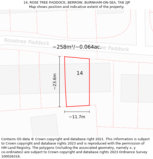 14, ROSE TREE PADDOCK, BERROW, BURNHAM-ON-SEA, TA8 2JP: Plot and title map