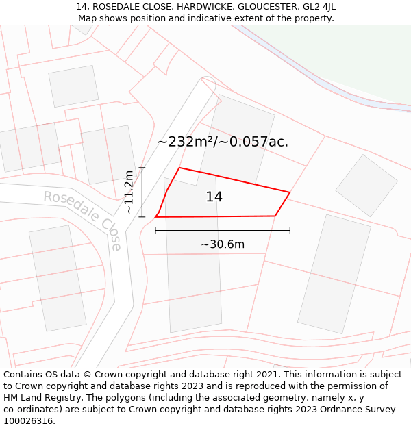 14, ROSEDALE CLOSE, HARDWICKE, GLOUCESTER, GL2 4JL: Plot and title map