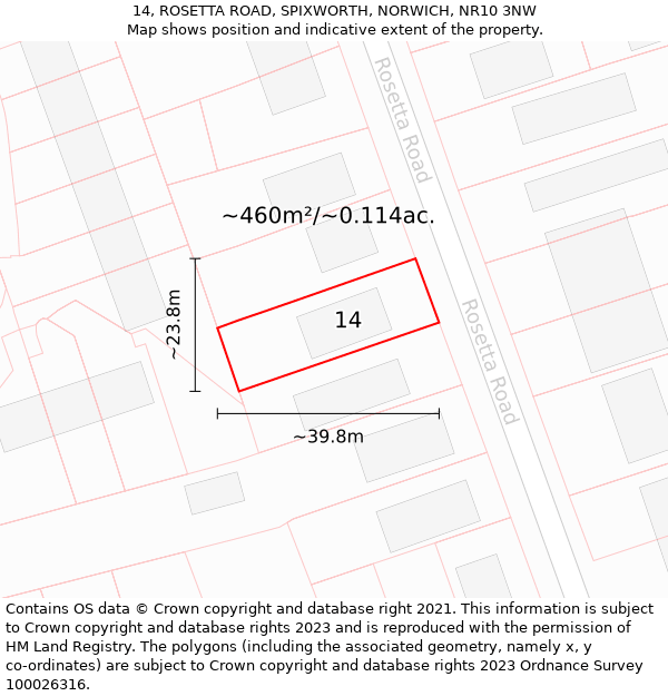 14, ROSETTA ROAD, SPIXWORTH, NORWICH, NR10 3NW: Plot and title map