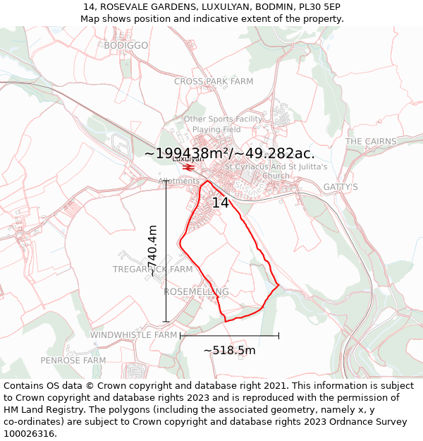 14, ROSEVALE GARDENS, LUXULYAN, BODMIN, PL30 5EP: Plot and title map