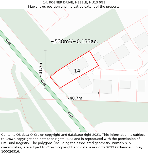 14, ROSNER DRIVE, HESSLE, HU13 0GS: Plot and title map