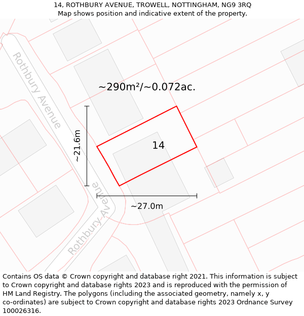 14, ROTHBURY AVENUE, TROWELL, NOTTINGHAM, NG9 3RQ: Plot and title map